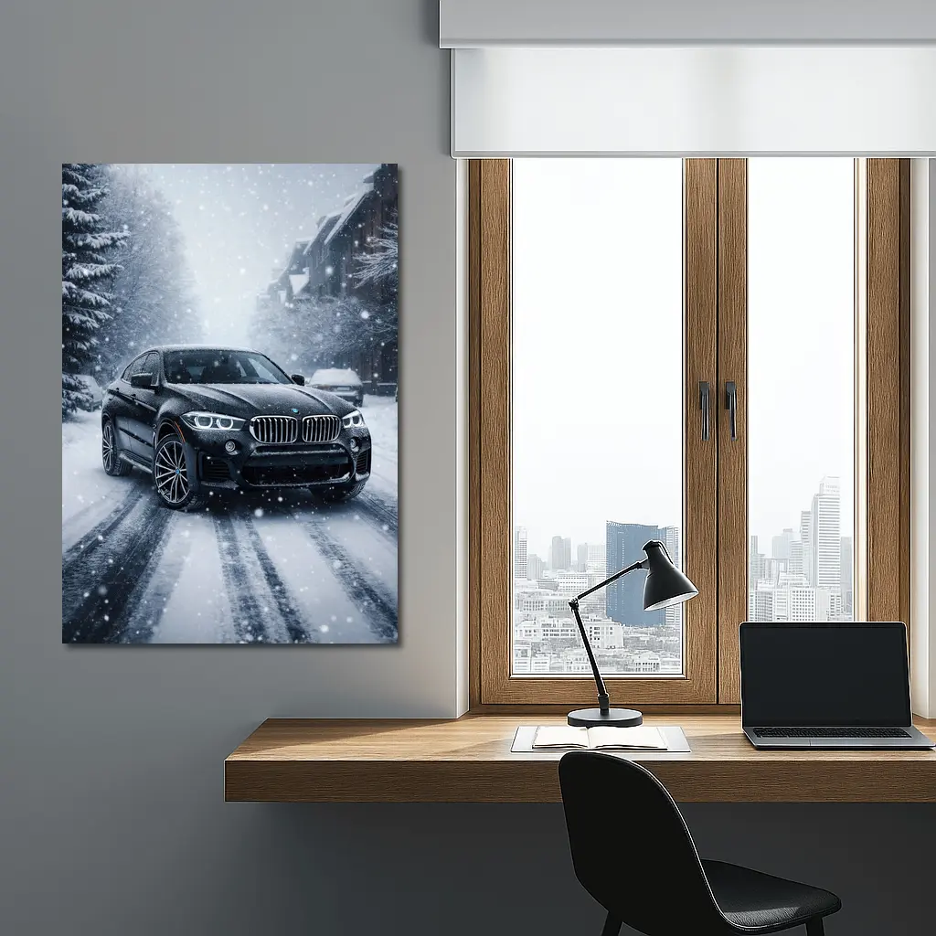 BMW X6 Driving Through Heavy Snowfall – Wall Art