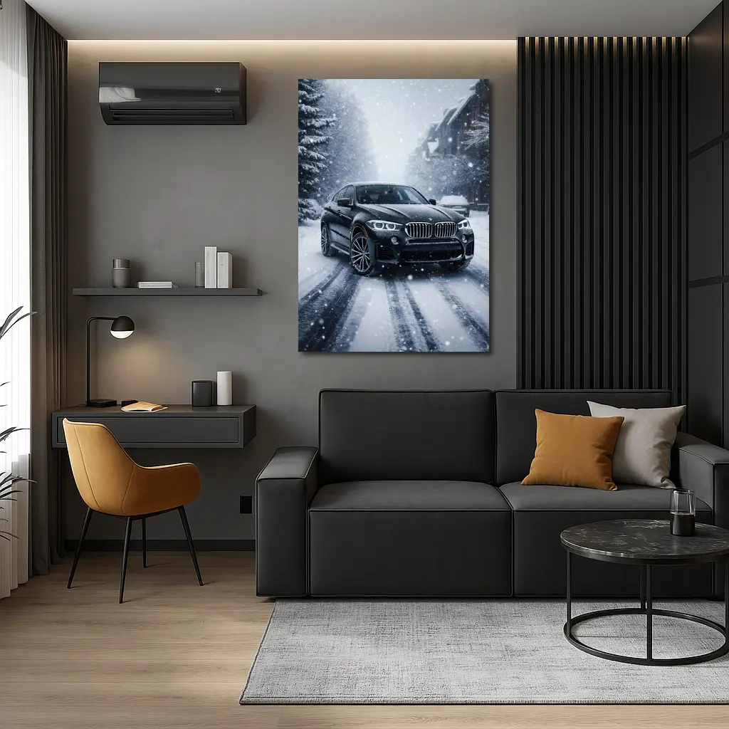 BMW X6 Driving Through Heavy Snowfall – Wall Art