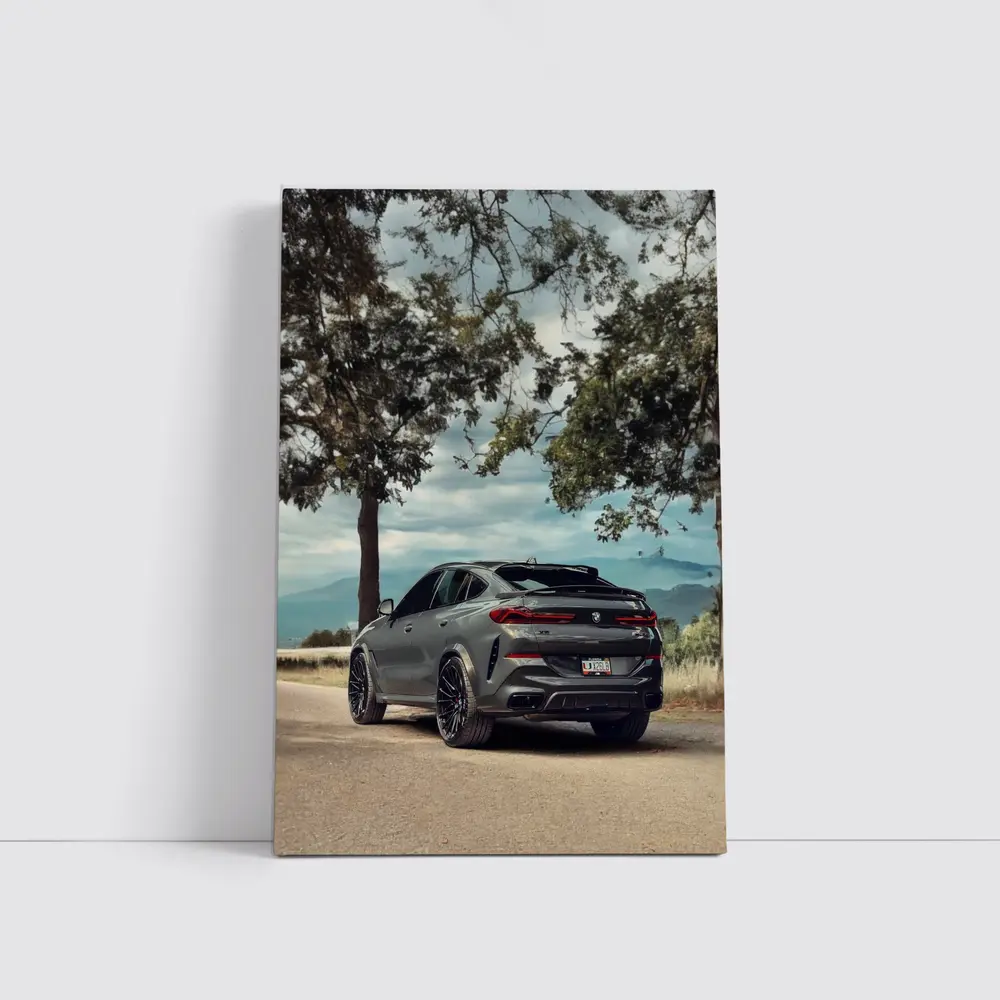 BMW X6M Matte Gray Mountain Road Scene – Wall Art