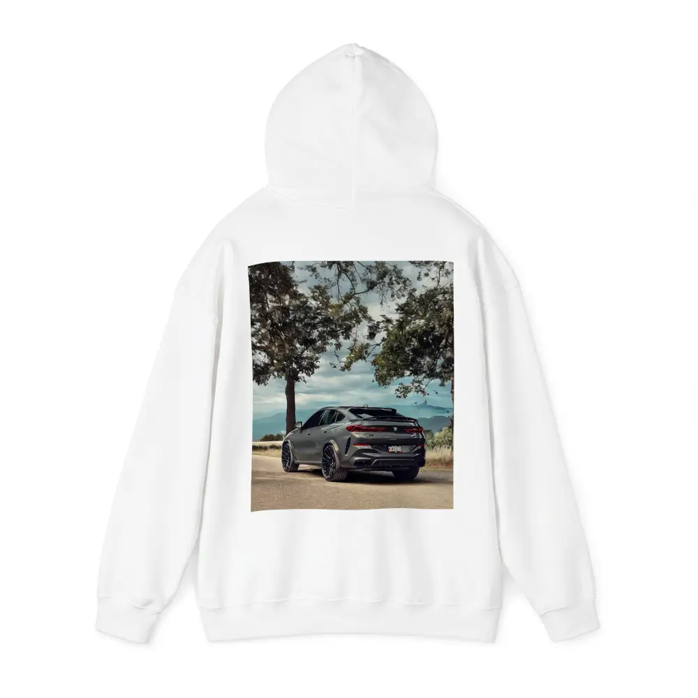 BMW X6M Matte Gray Mountain Road Scene – Hoodies
