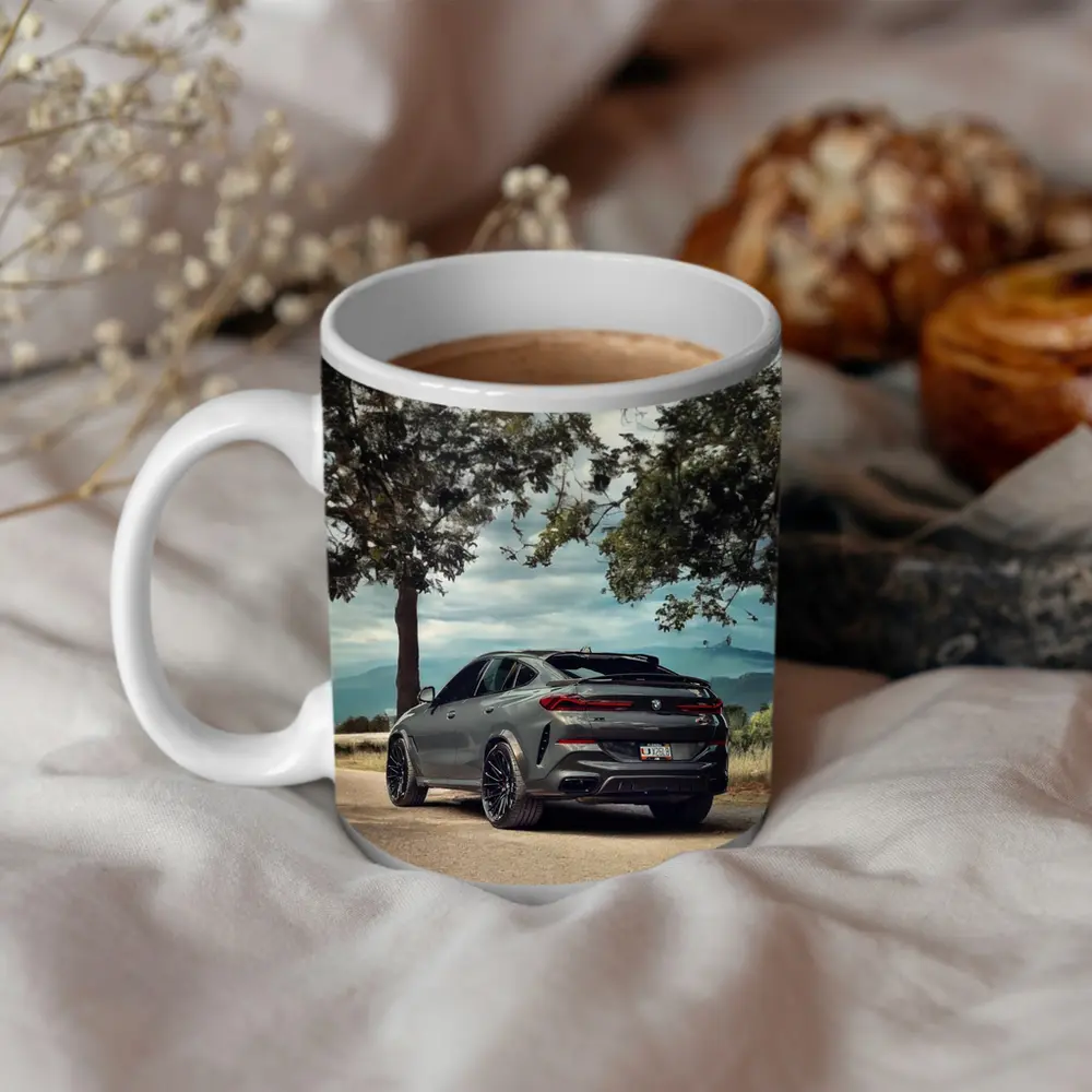 BMW X6M Matte Gray Mountain Road Scene – Mugs