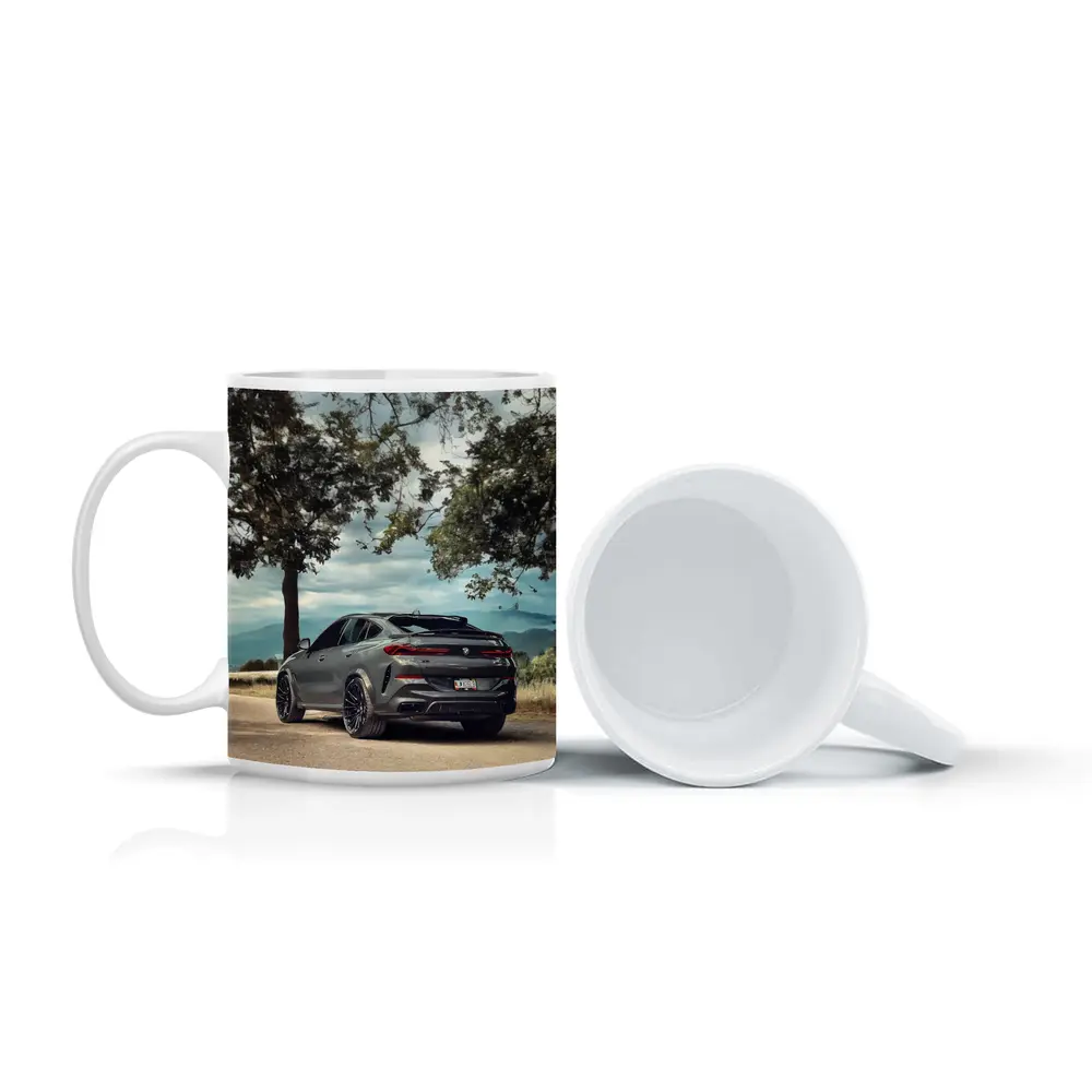 BMW X6M Matte Gray Mountain Road Scene – Mugs