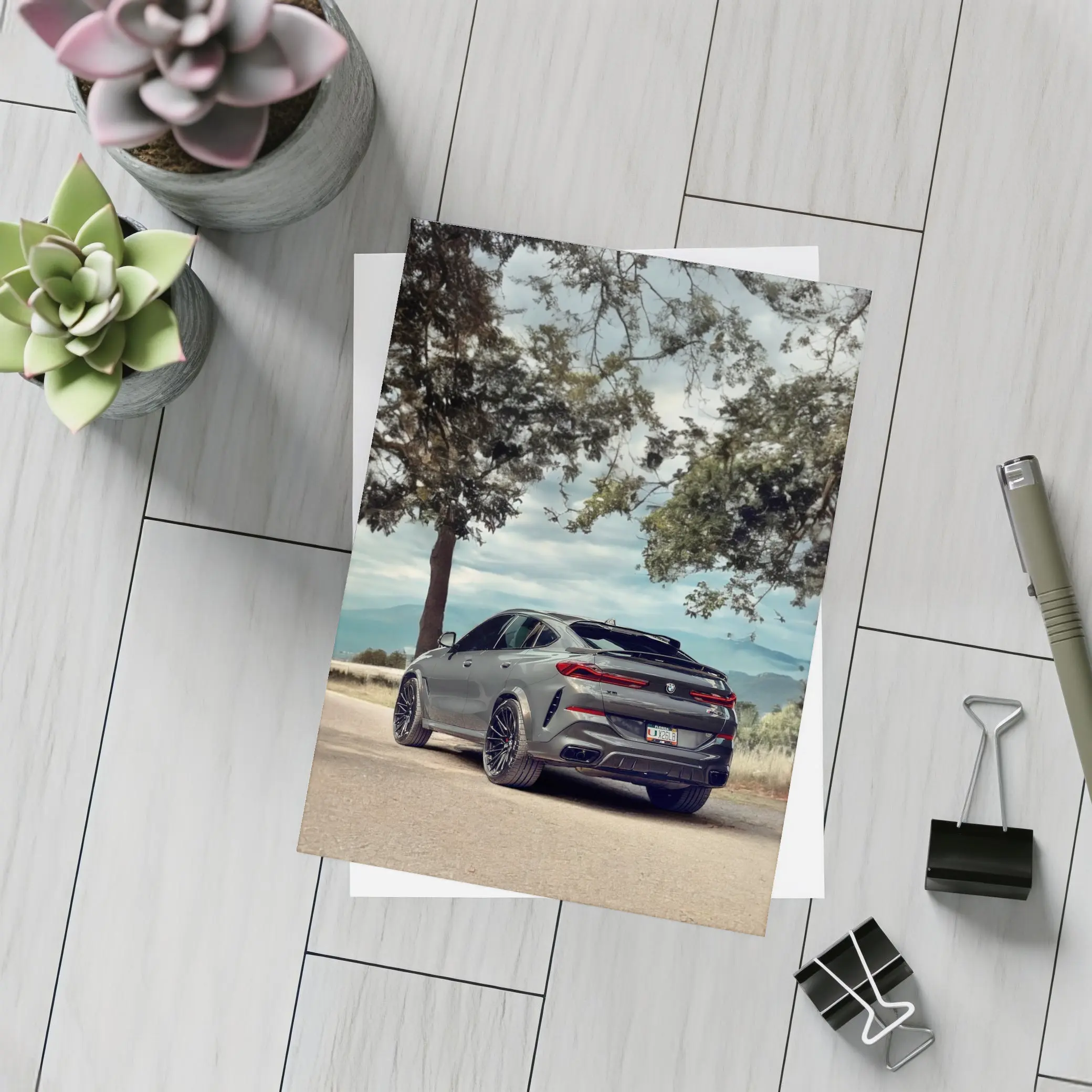 BMW X6M Matte Gray Mountain Road Scene – Postcards