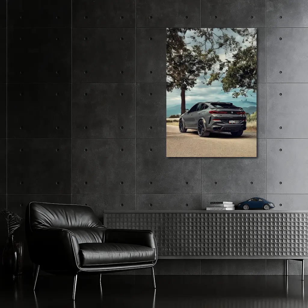 BMW X6M Matte Gray Mountain Road Scene – Wall Art