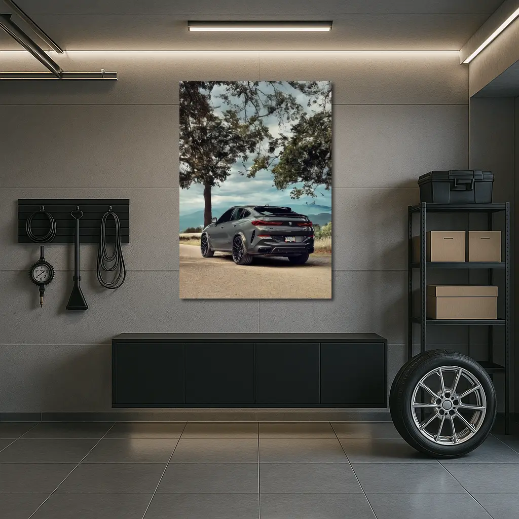 BMW X6M Matte Gray Mountain Road Scene – Wall Art