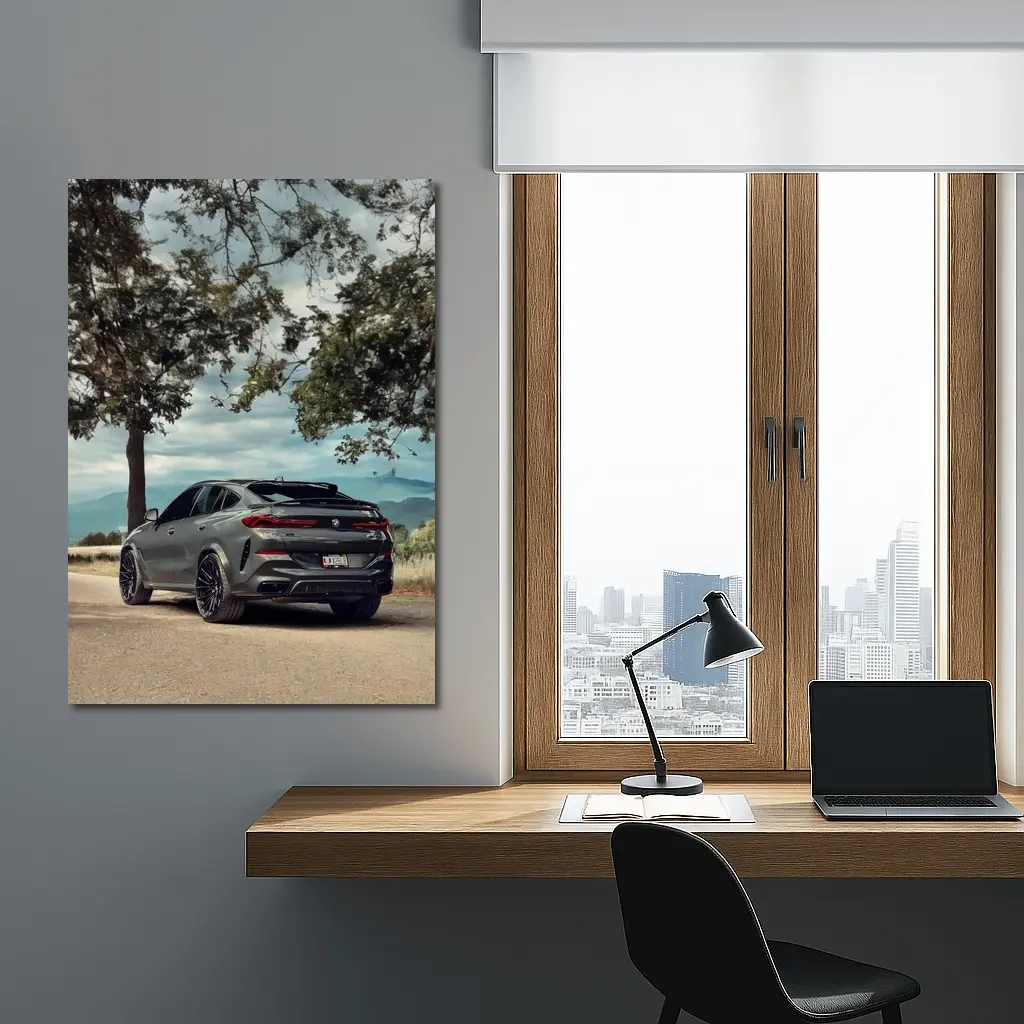 BMW X6M Matte Gray Mountain Road Scene – Wall Art