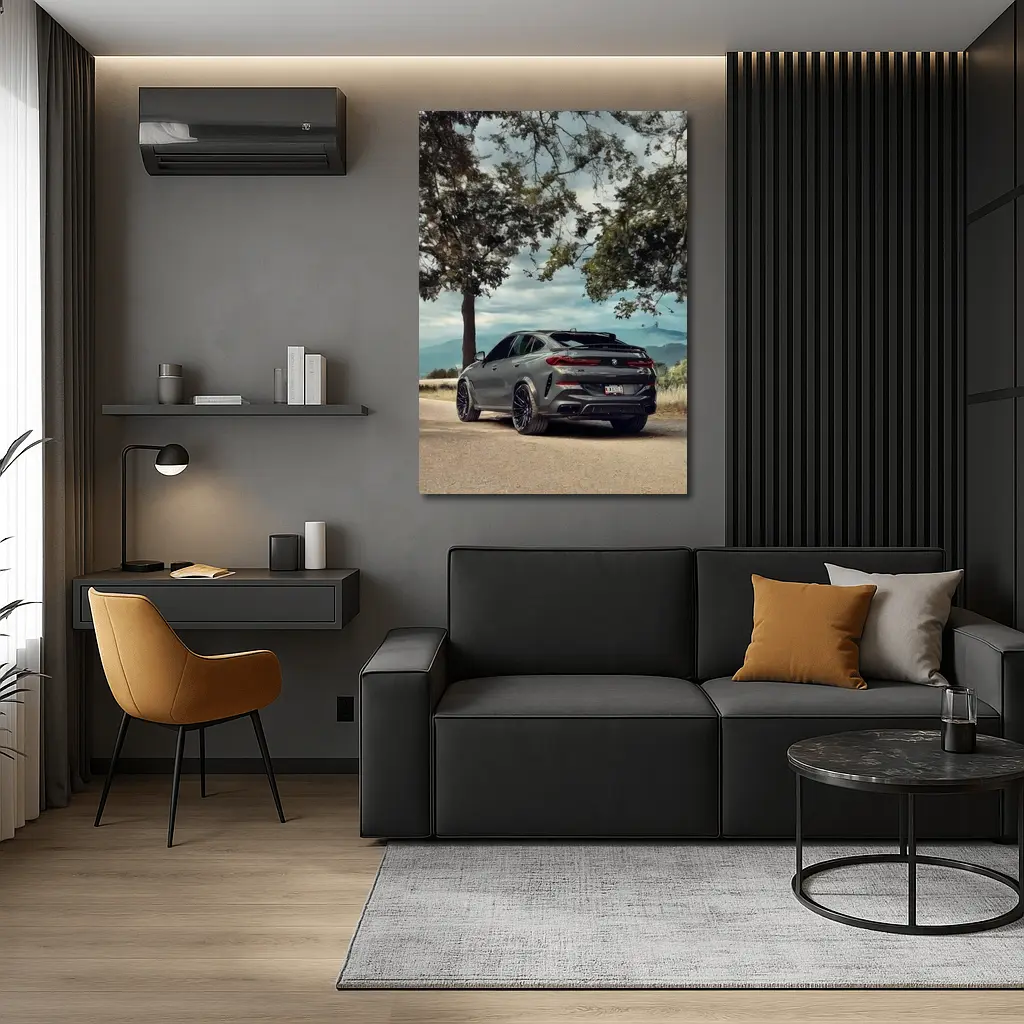BMW X6M Matte Gray Mountain Road Scene – Wall Art