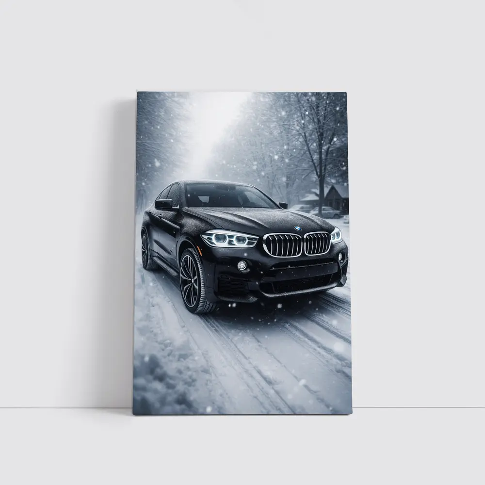 BMW X6 Black SUV Snowy Winter Road – Wall Art