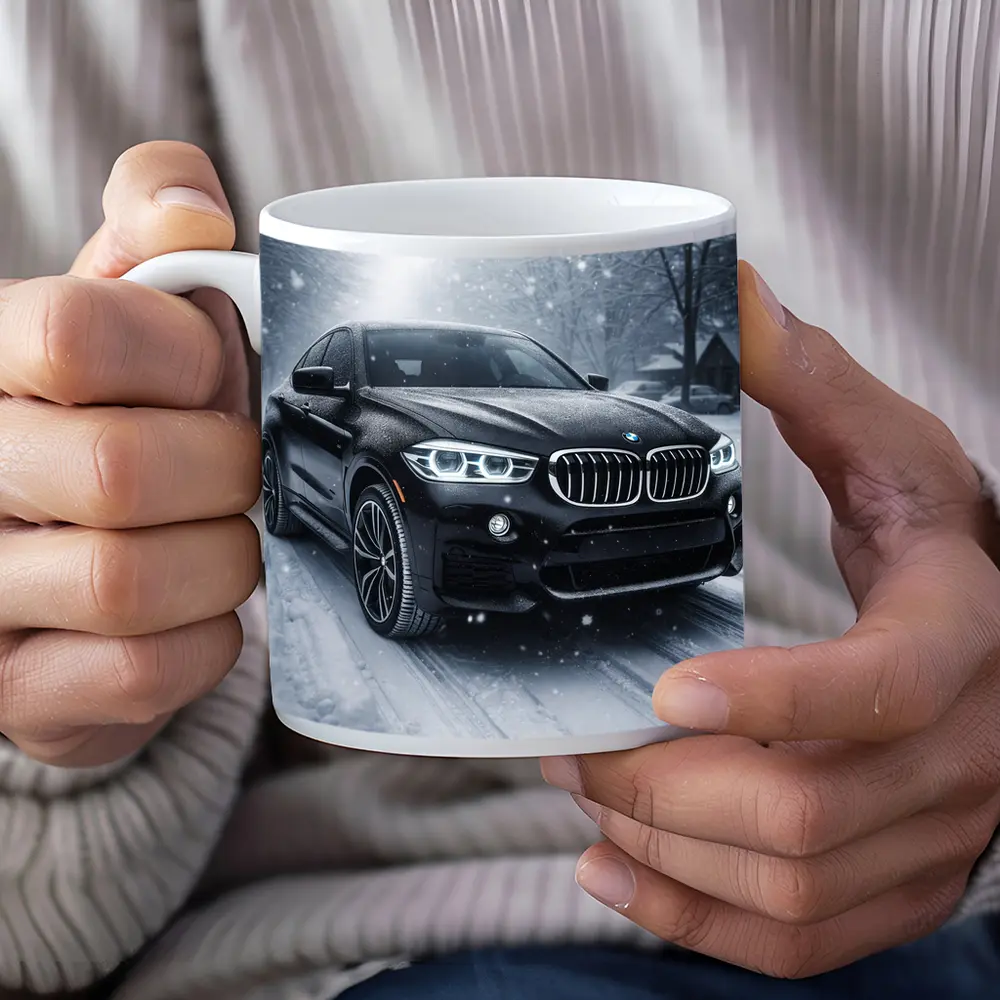 BMW X6 Black SUV Snowy Winter Road – Mugs