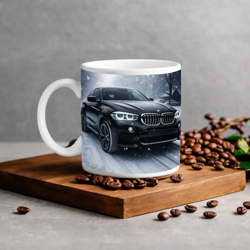 BMW X6 Black SUV Snowy Winter Road – Mugs