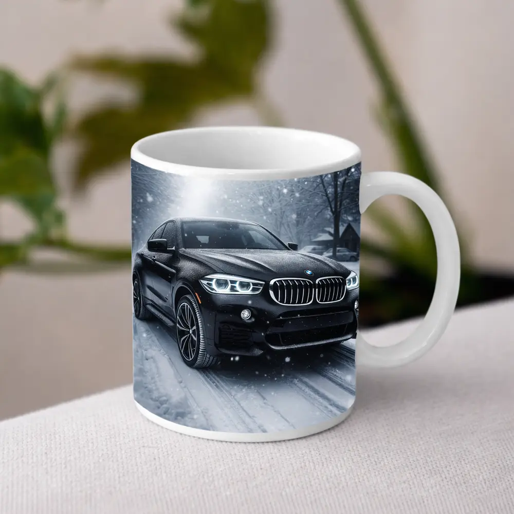 BMW X6 Black SUV Snowy Winter Road – Mugs