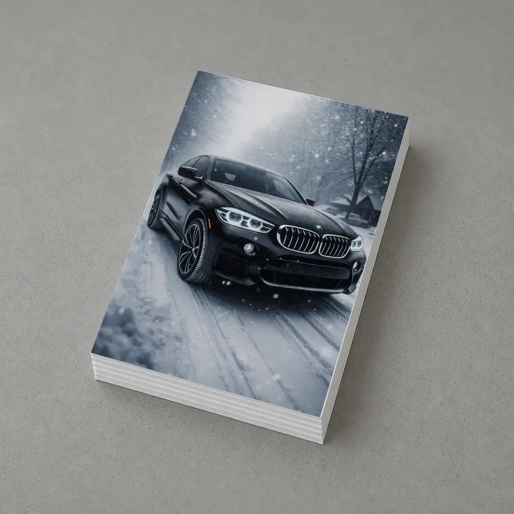 BMW X6 Black SUV Snowy Winter Road – Postcards