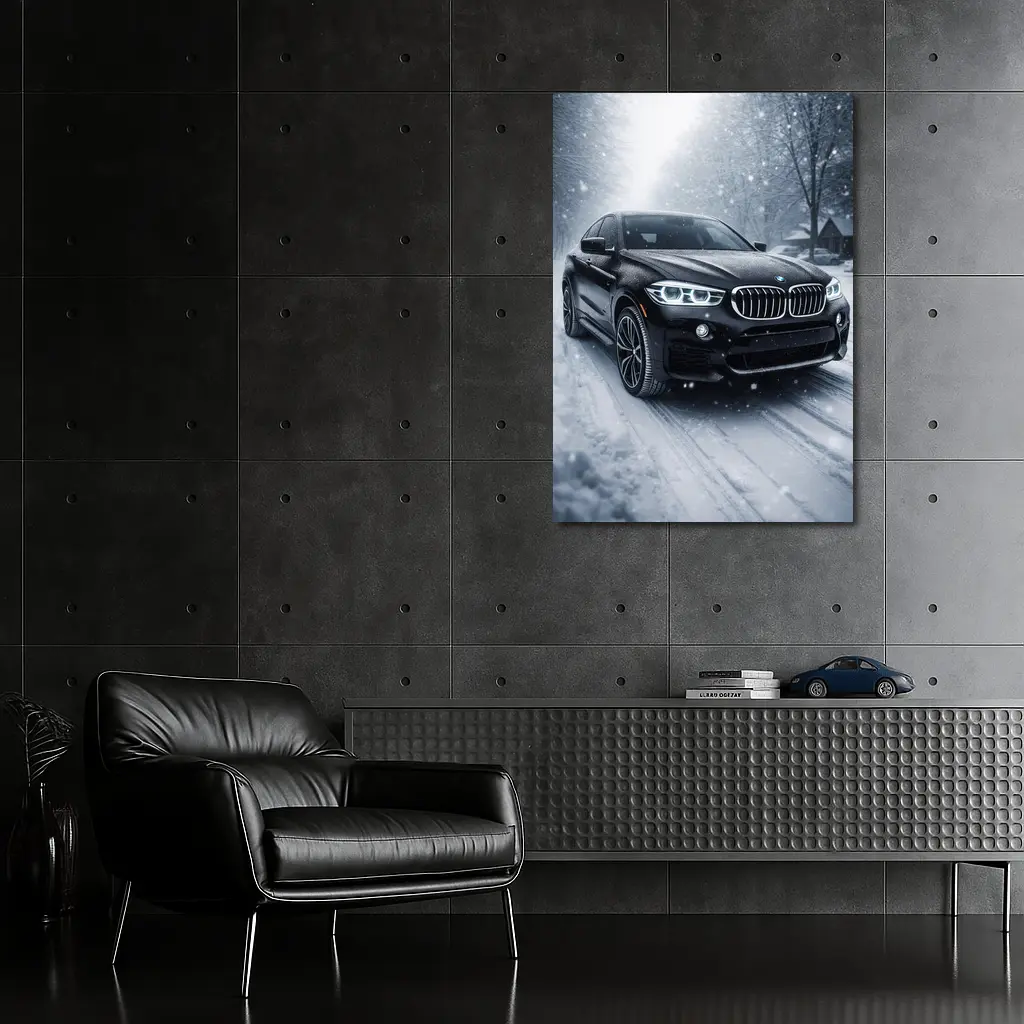 BMW X6 Black SUV Snowy Winter Road – Wall Art