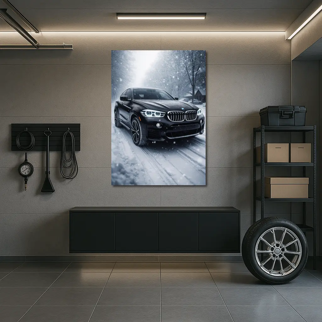 BMW X6 Black SUV Snowy Winter Road – Wall Art