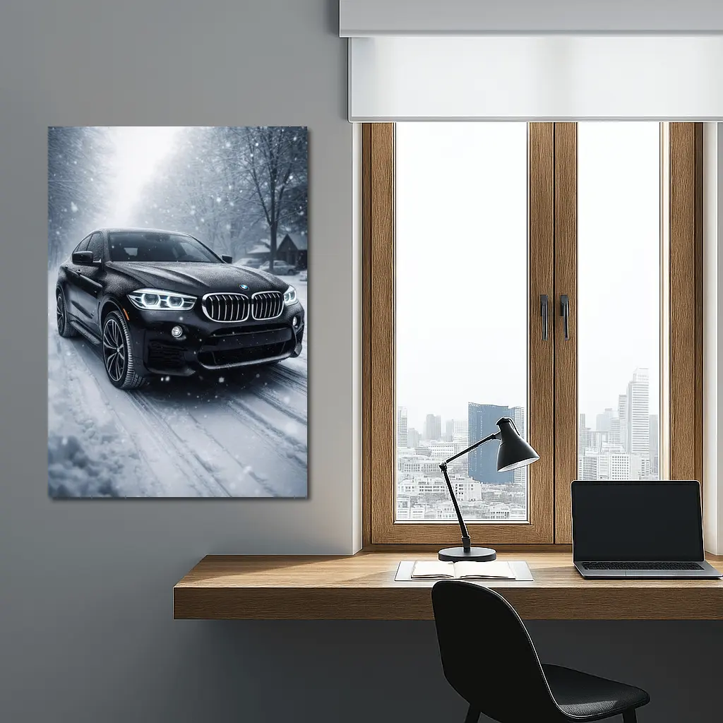 BMW X6 Black SUV Snowy Winter Road – Wall Art