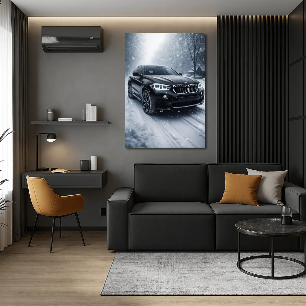 BMW X6 Black SUV Snowy Winter Road – Wall Art