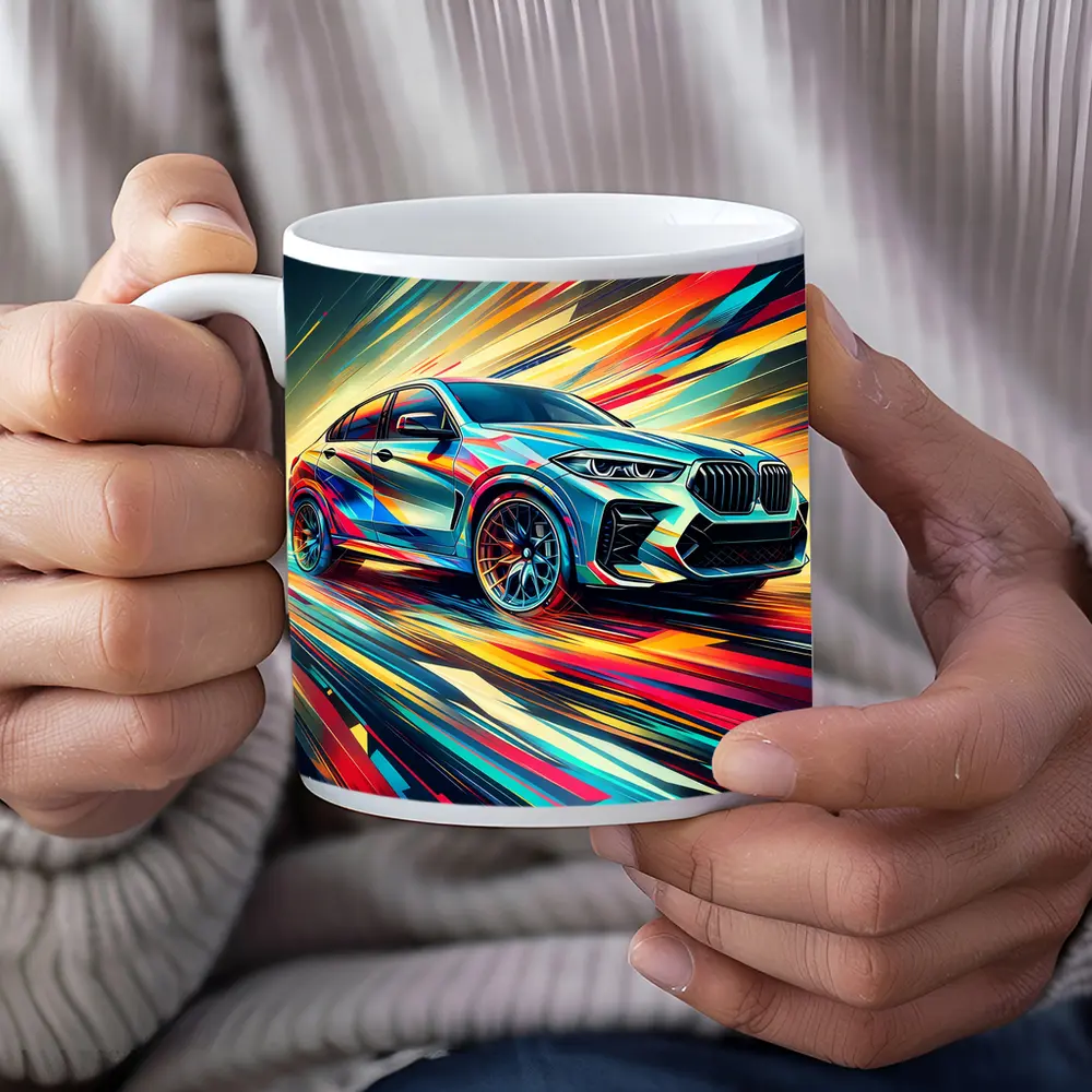 BMW X6M Bold Colorful Abstract Speed Art – Mugs