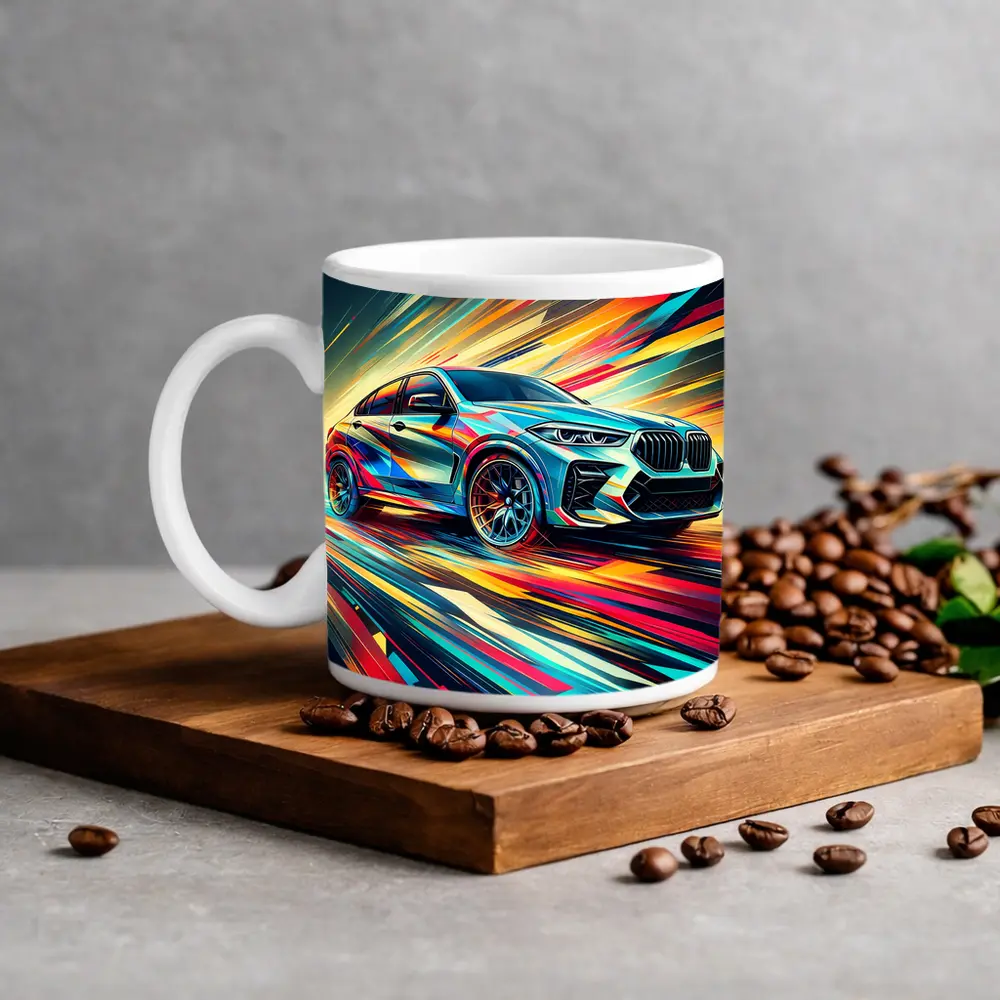 BMW X6M Bold Colorful Abstract Speed Art – Mugs