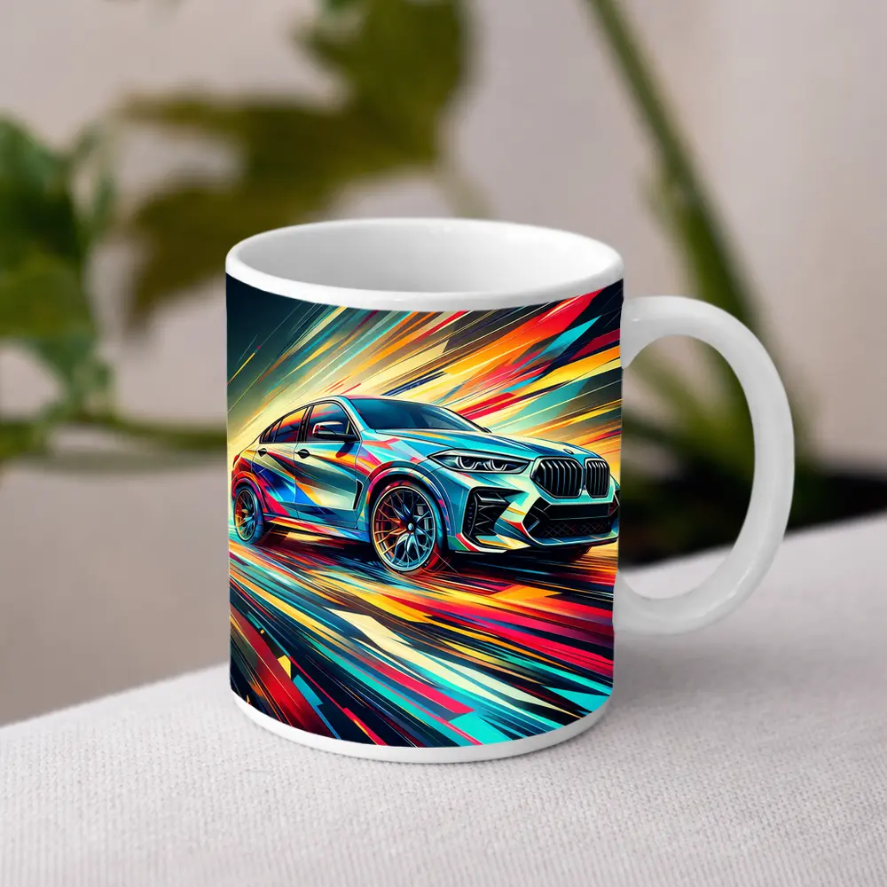 BMW X6M Bold Colorful Abstract Speed Art – Mugs