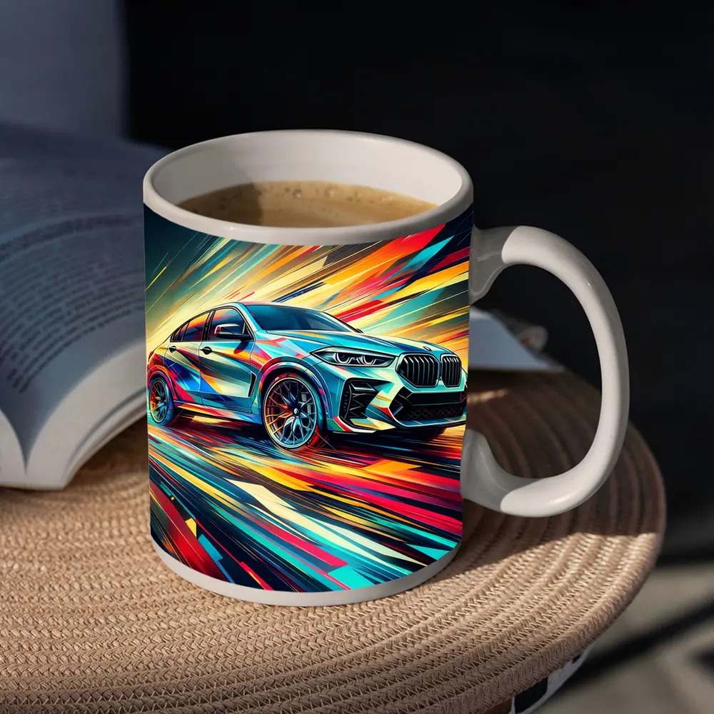 BMW X6M Bold Colorful Abstract Speed Art – Mugs
