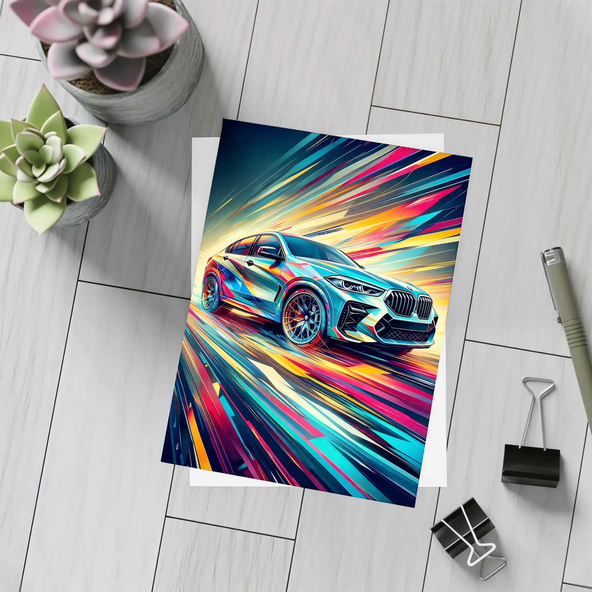 BMW X6M Bold Colorful Abstract Speed Art – Postcards