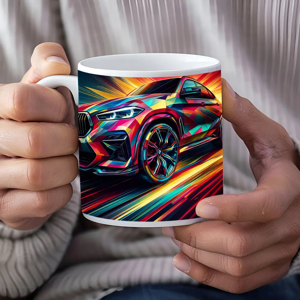 BMW X6M Bold Colorful Abstract Speed Art – Mugs