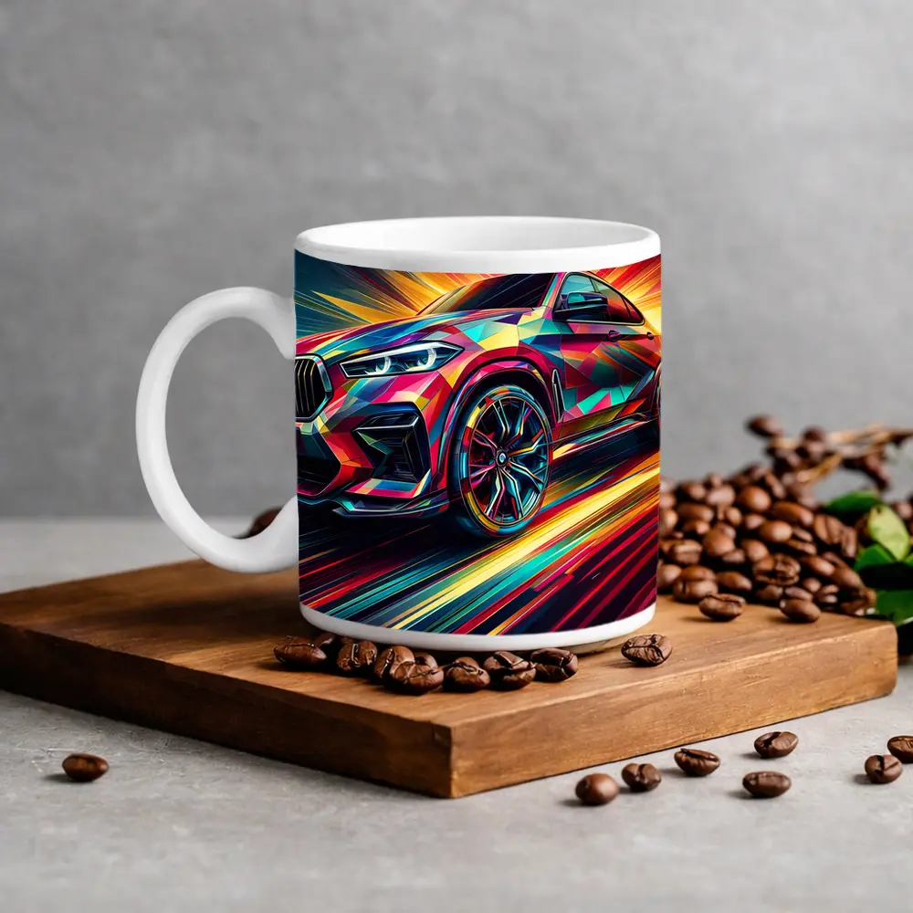 BMW X6M Bold Colorful Abstract Speed Art – Mugs