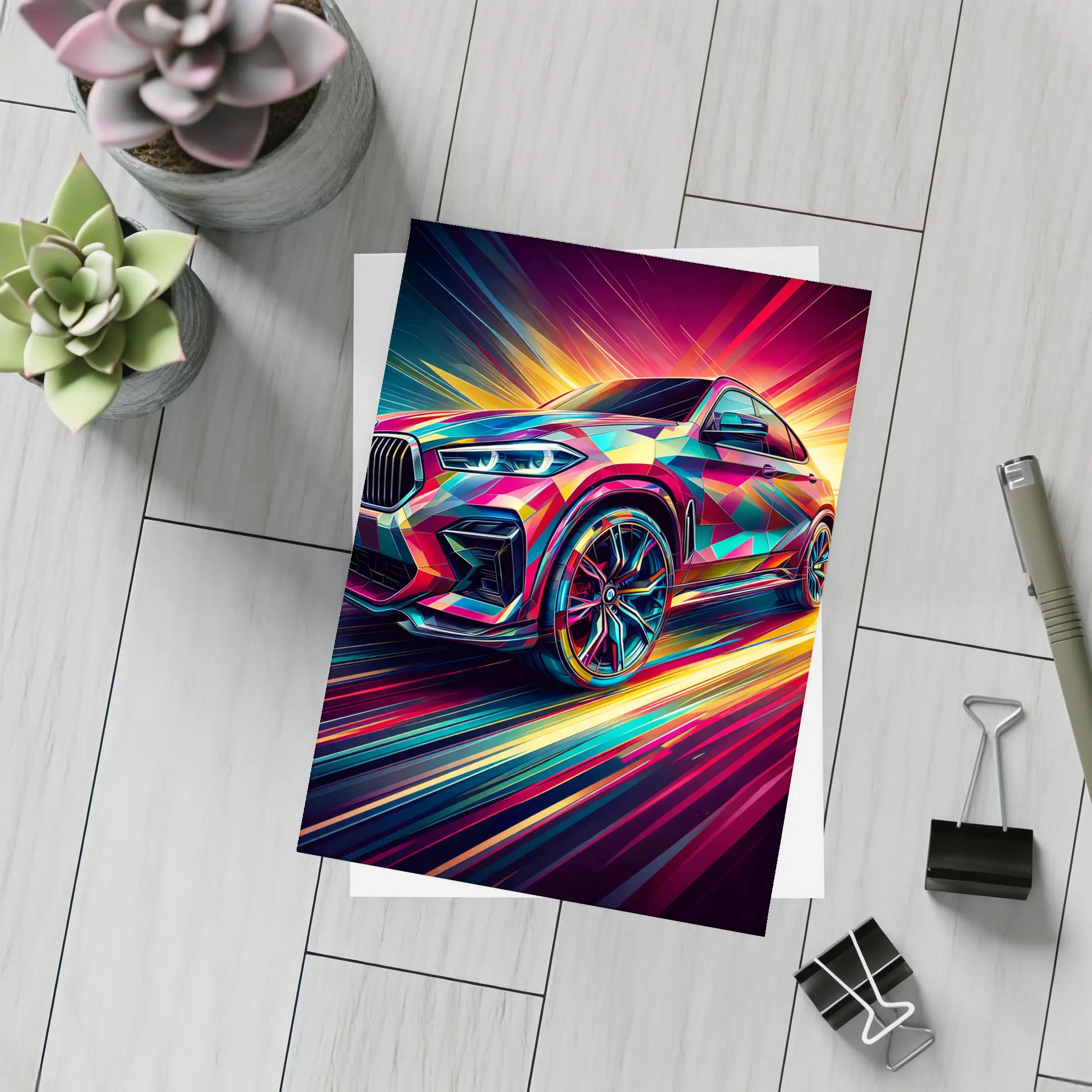 BMW X6M Bold Colorful Abstract Speed Art – Postcards