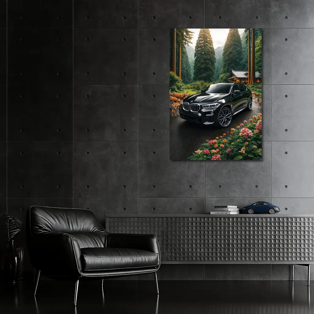 BMW X6 M Black Forest Deer Scene – Wall Art