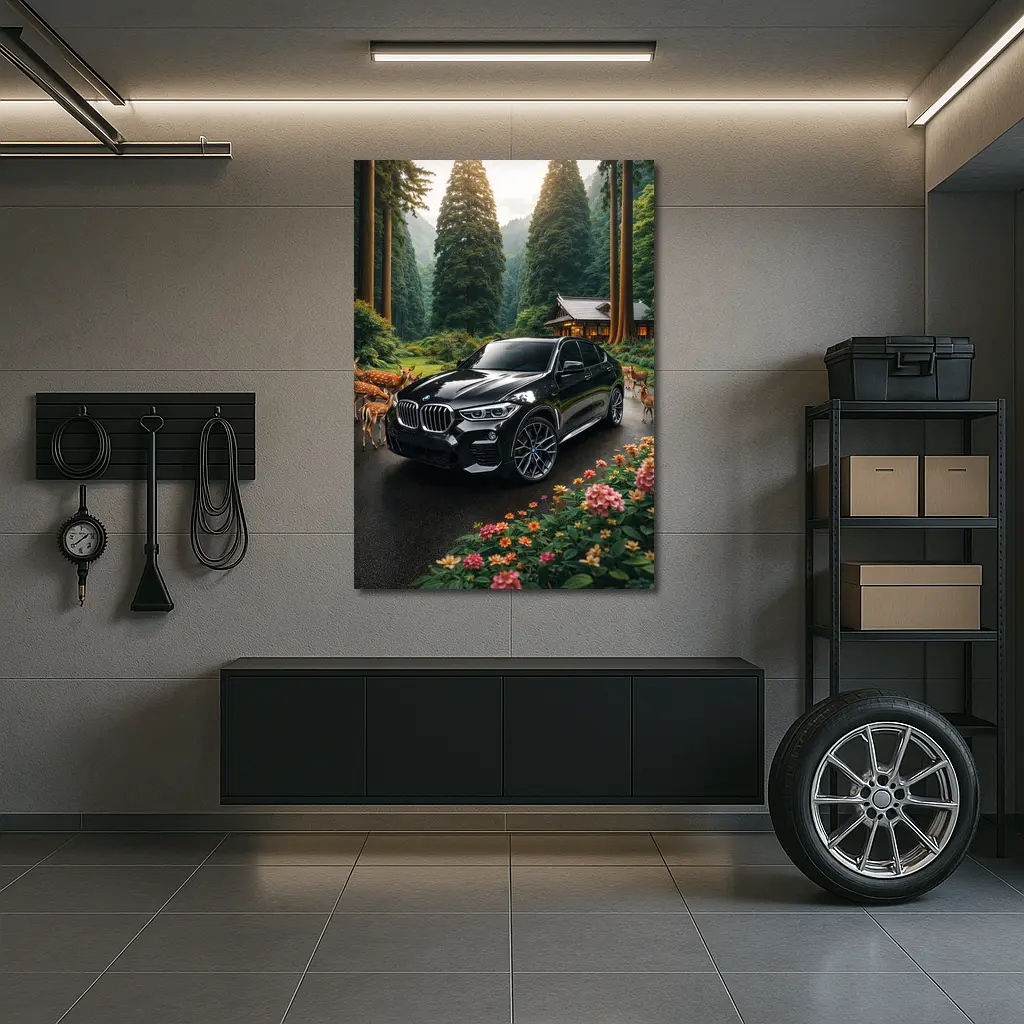 BMW X6 M Black Forest Deer Scene – Wall Art