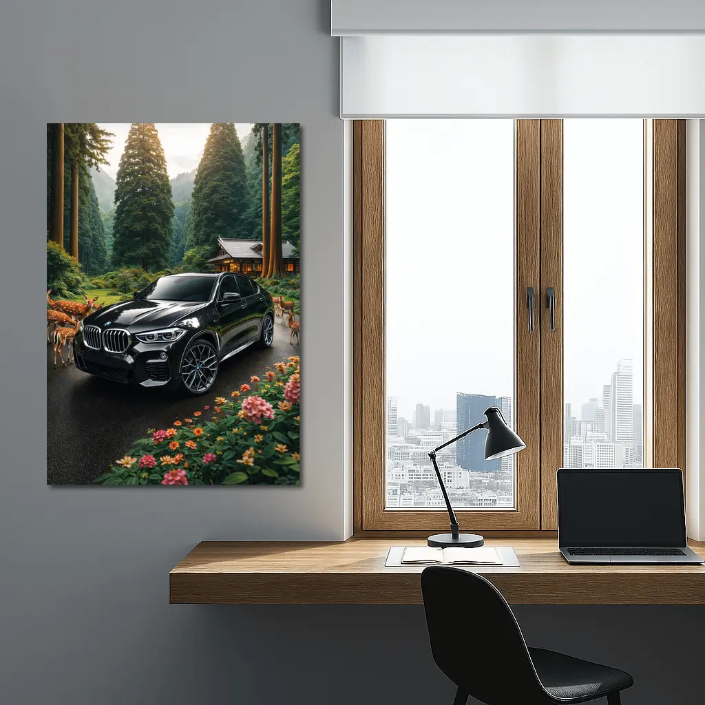 BMW X6 M Black Forest Deer Scene – Wall Art