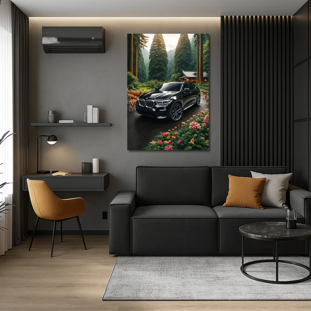 BMW X6 M Black Forest Deer Scene – Wall Art
