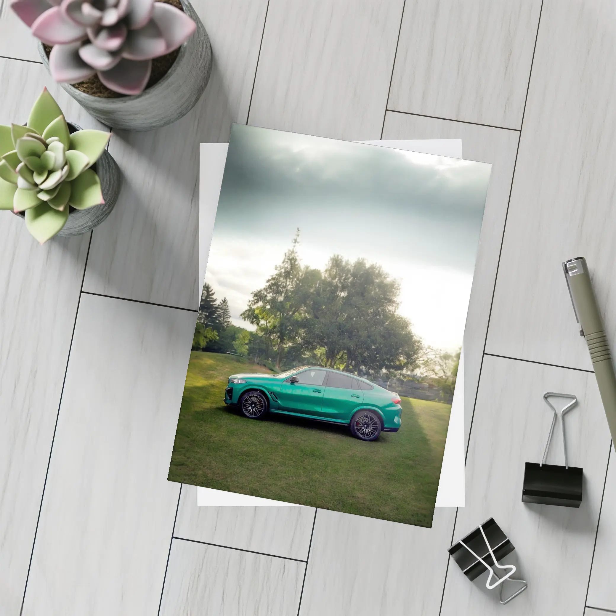 BMW X6M Green Side Profile Outdoor Setting – Postcards