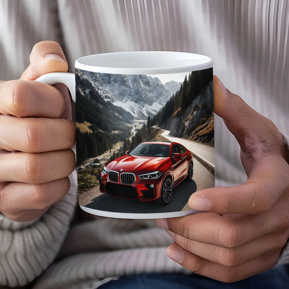 BMW X6M Red on Mountain Road – Mugs