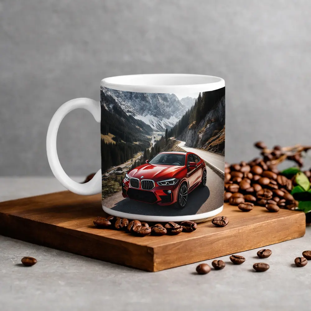 BMW X6M Red on Mountain Road – Mugs