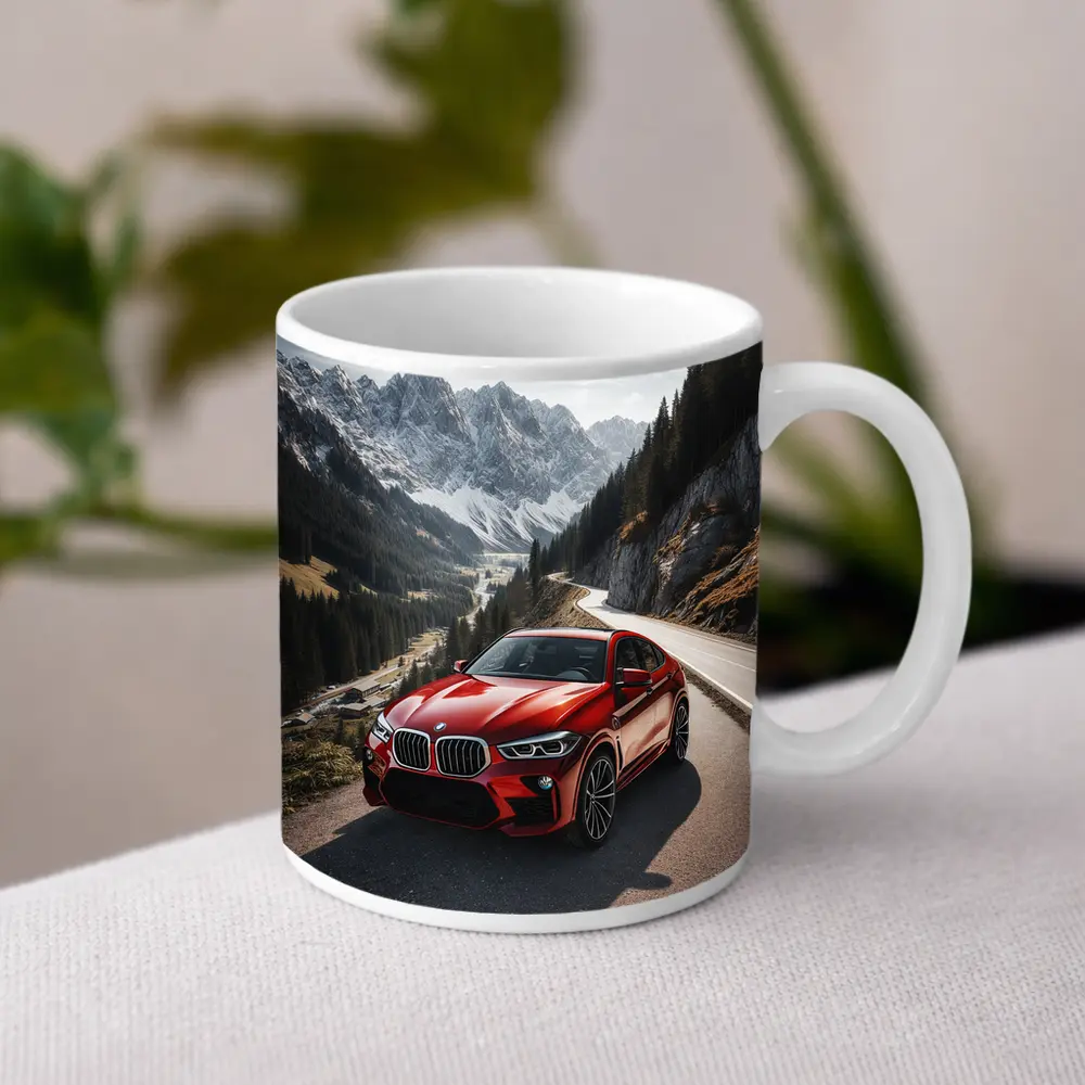 BMW X6M Red on Mountain Road – Mugs