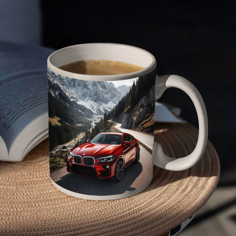 BMW X6M Red on Mountain Road – Mugs
