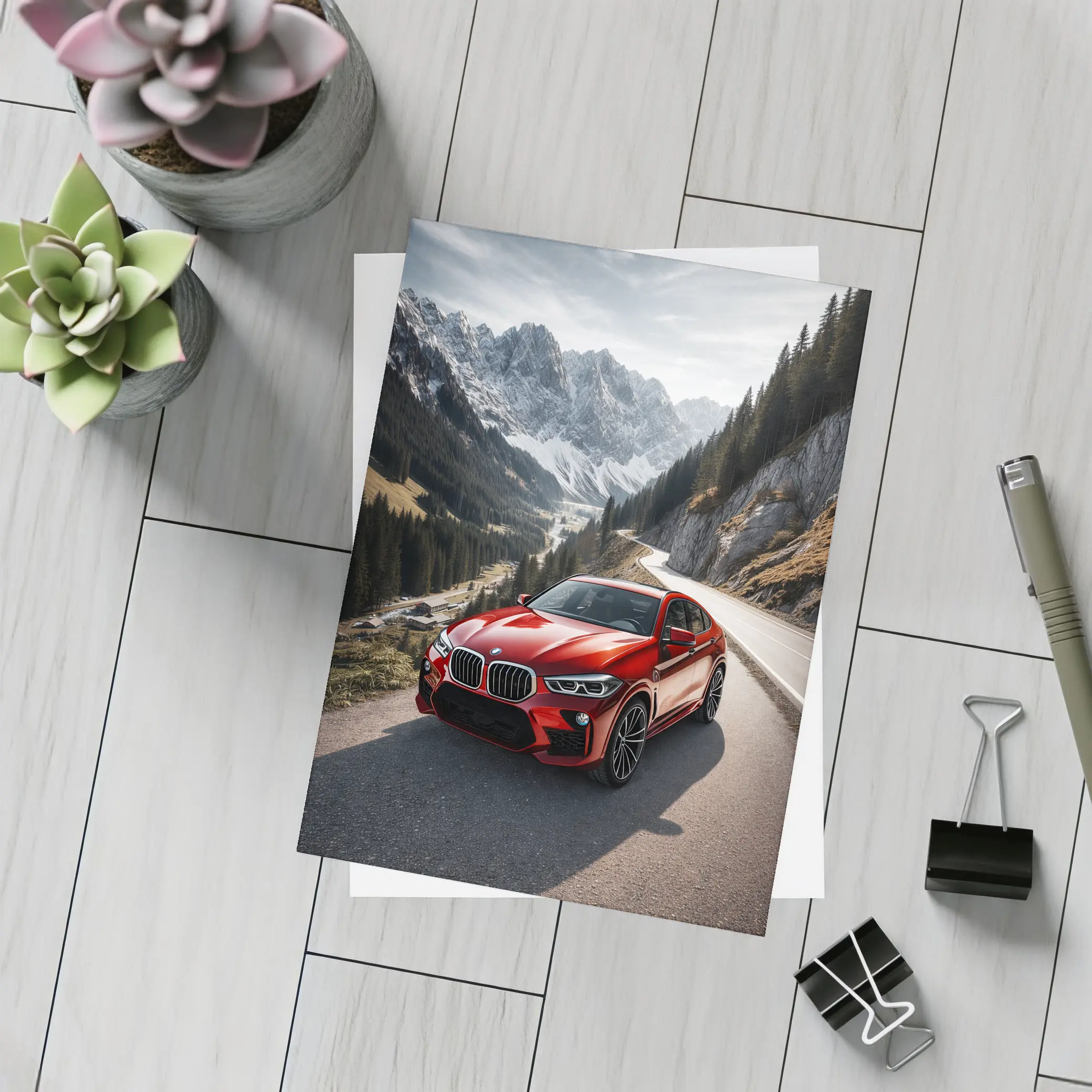 BMW X6M Red on Mountain Road – Postcards