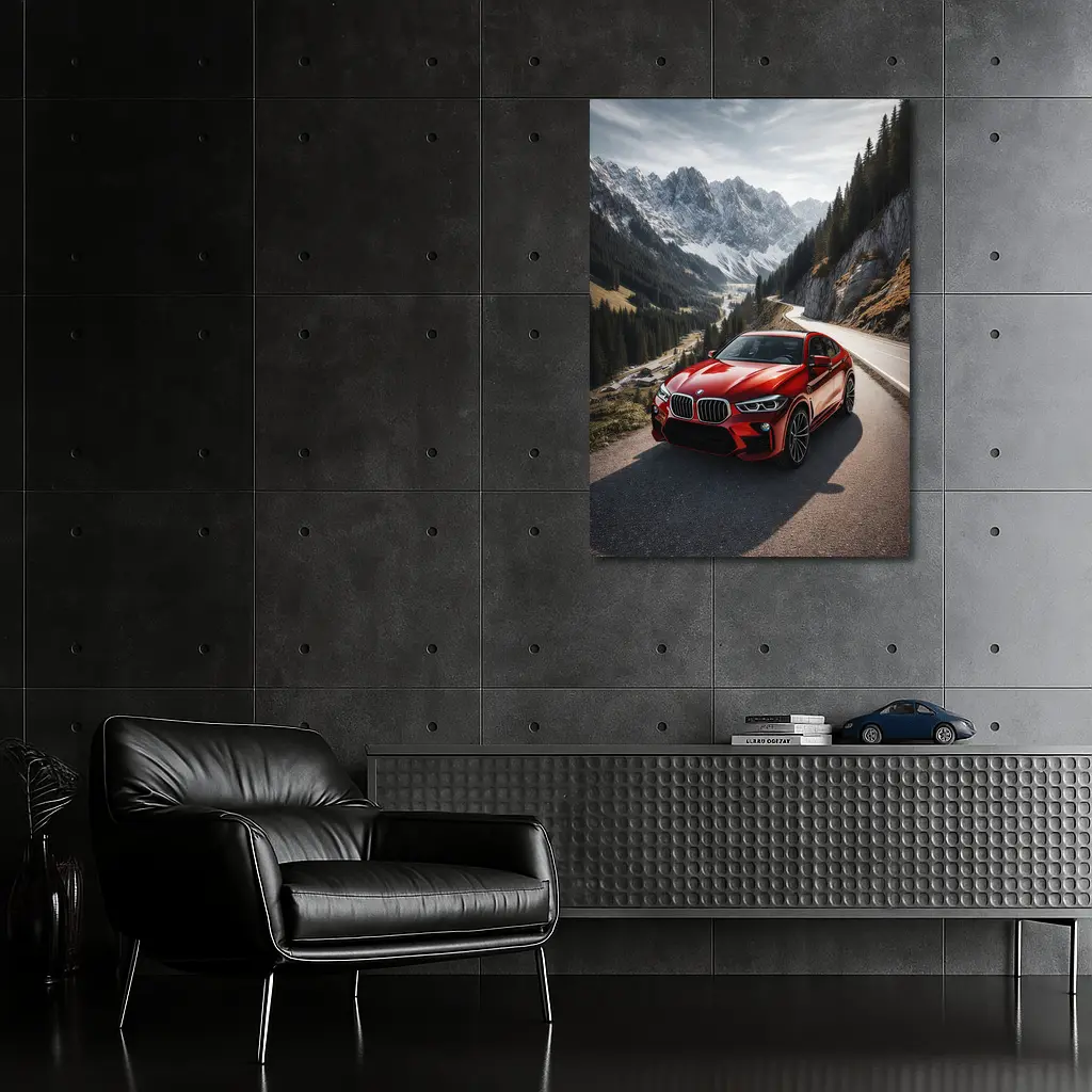 BMW X6M Red on Mountain Road – Wall Art