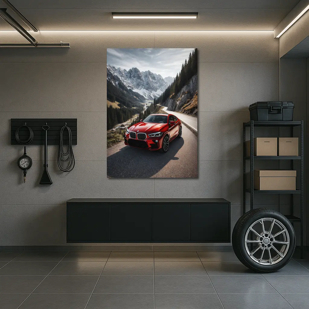BMW X6M Red on Mountain Road – Wall Art