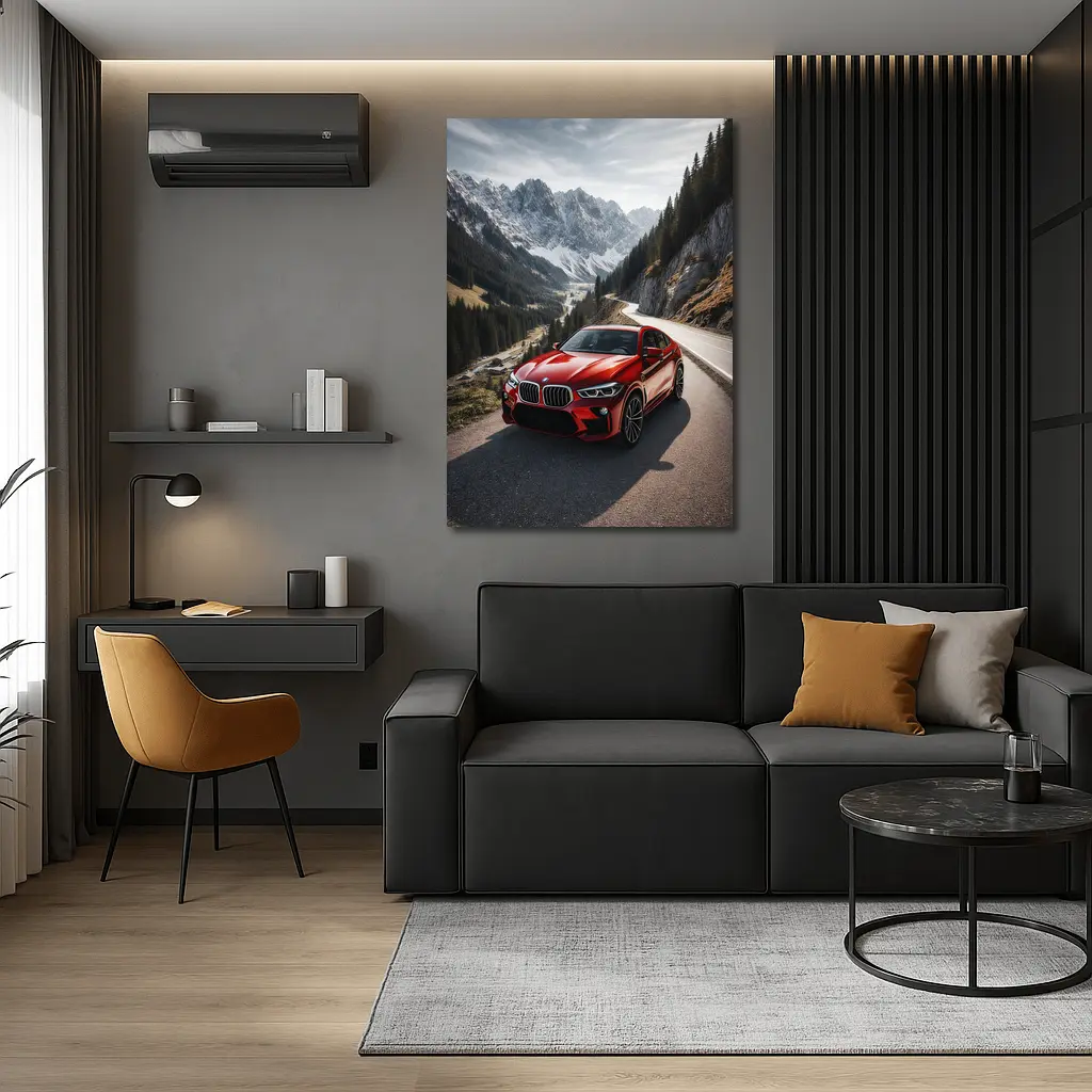 BMW X6M Red on Mountain Road – Wall Art