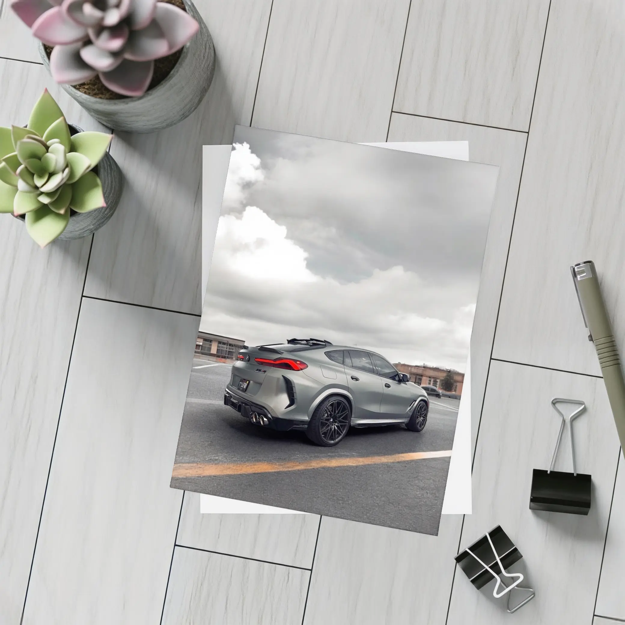 BMW X6M Gray Matte Stance Cloudy Sky – Postcards