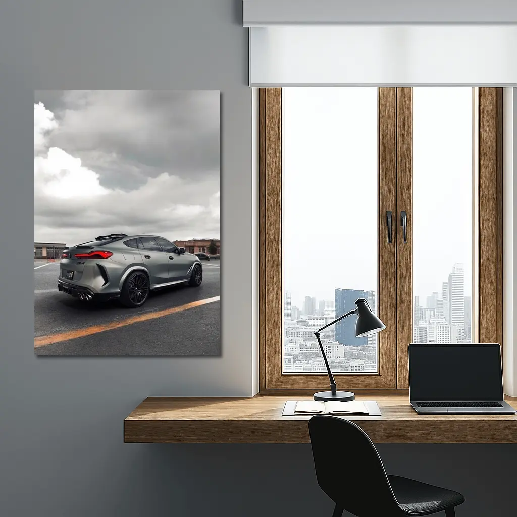 BMW X6M Gray Matte Stance Cloudy Sky – Wall Art