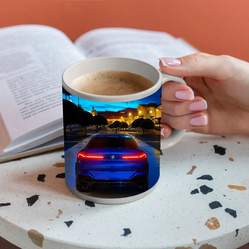 BMW X6M Blue Rear Night City Square – Mugs