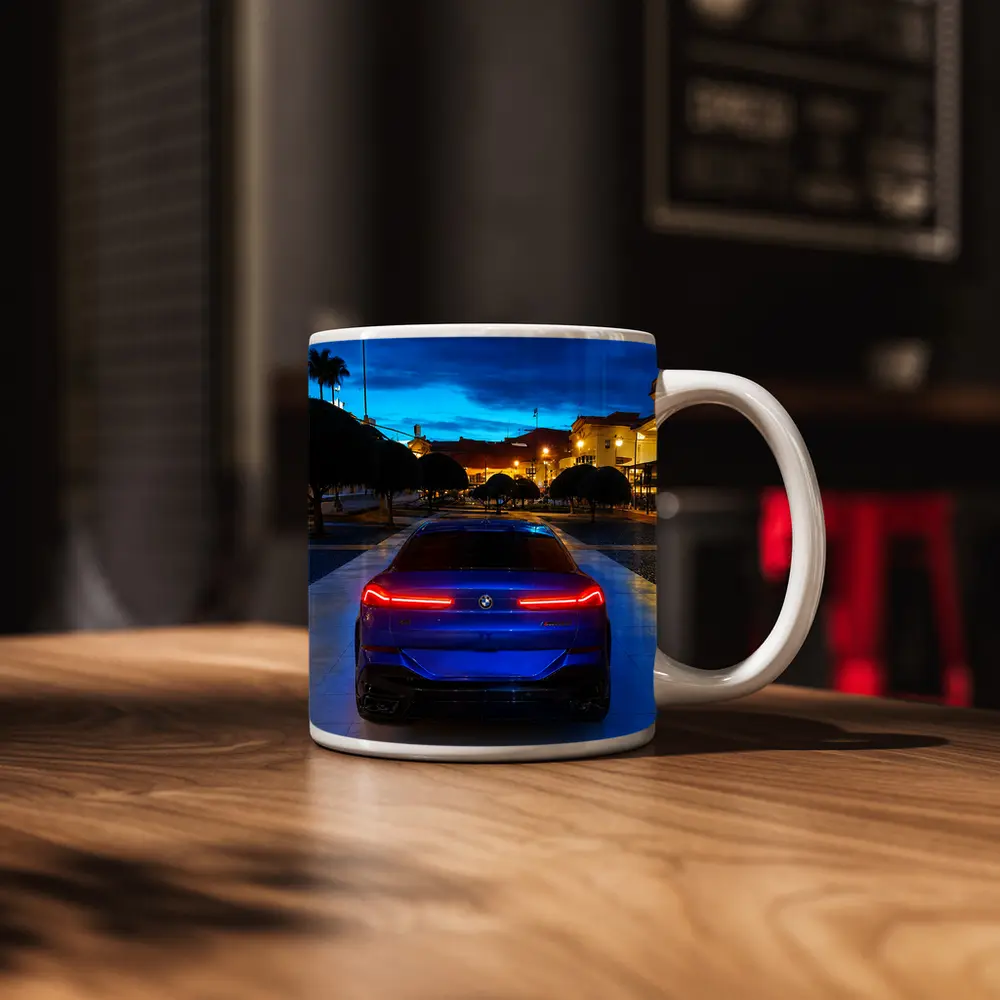 BMW X6M Blue Rear Night City Square – Mugs