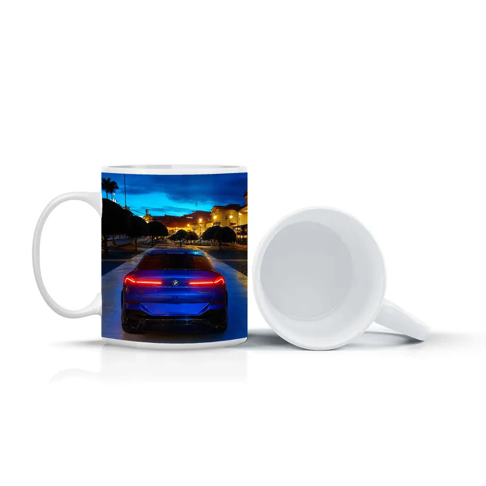 BMW X6M Blue Rear Night City Square – Mugs
