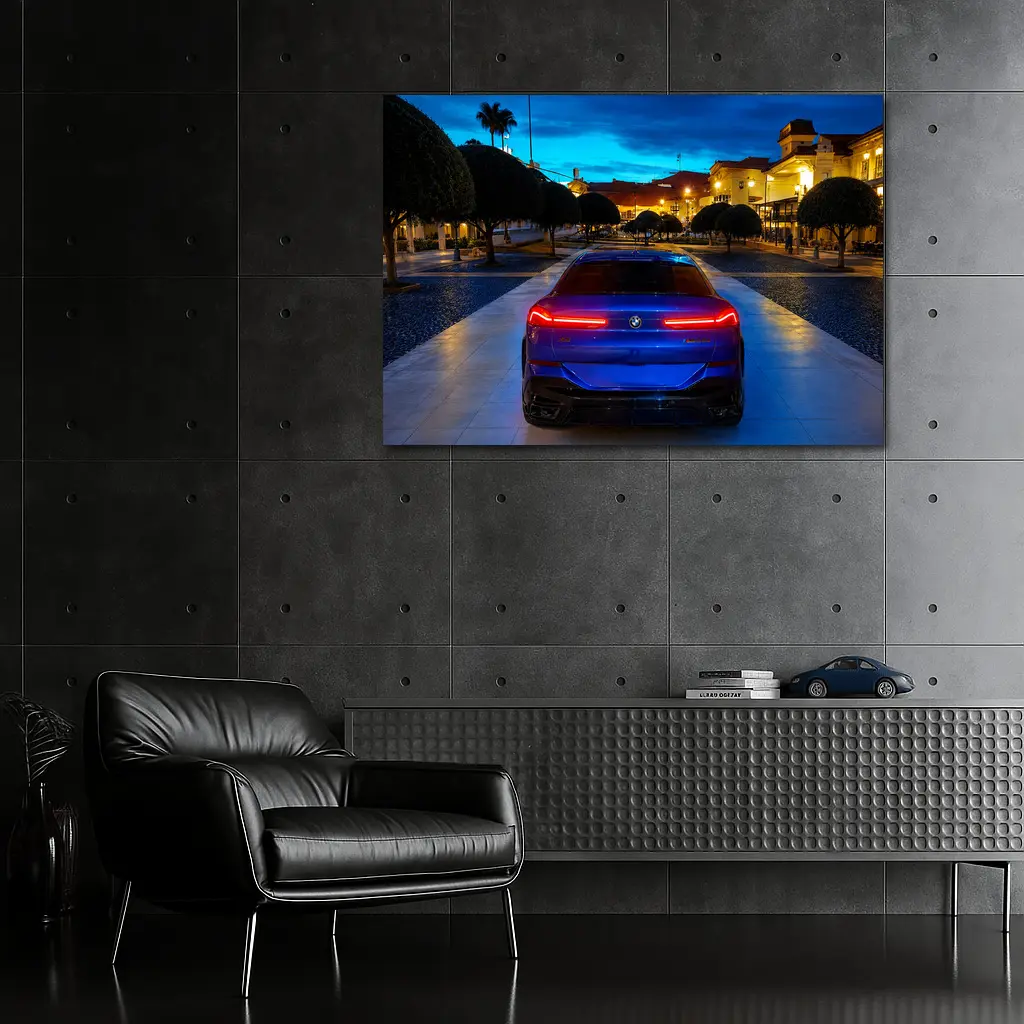 BMW X6M Blue Rear Night City Square – Wall Art