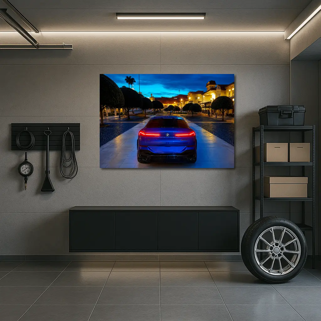 BMW X6M Blue Rear Night City Square – Wall Art