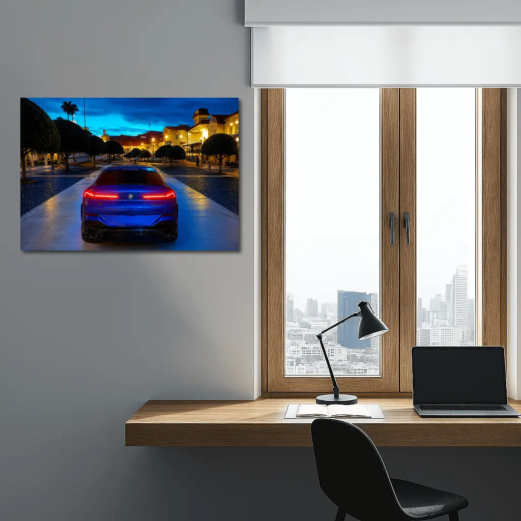 BMW X6M Blue Rear Night City Square – Wall Art