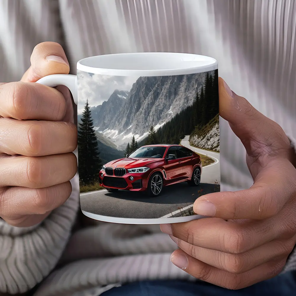 BMW X6M Red on Mountain Road – Mugs